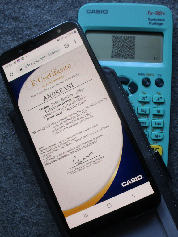 fx-92+SC certificat authenticité