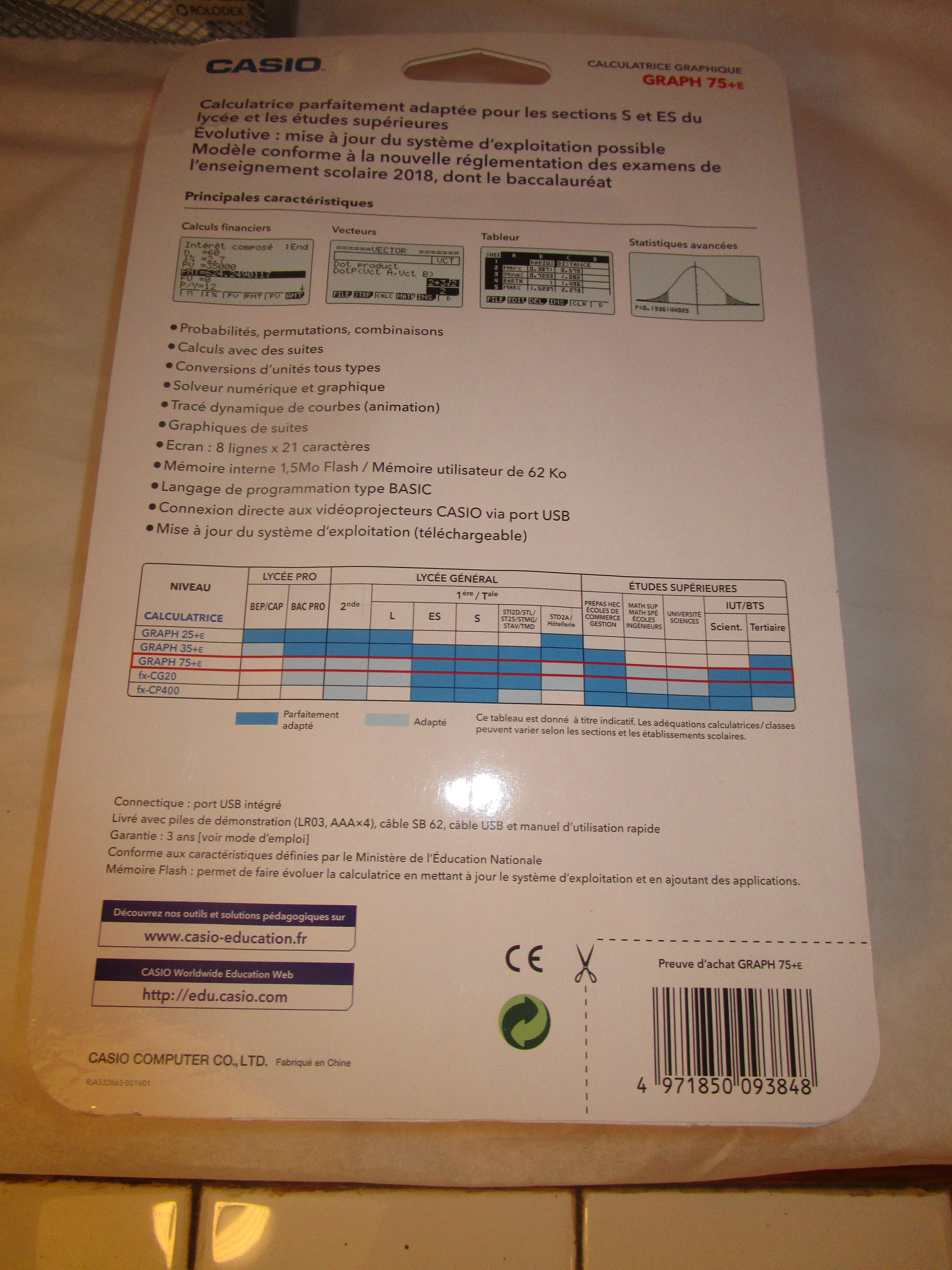 Casio casio graph 75+e - calculatrice graphique pour les sections s et es  du lycée et les études supérieures