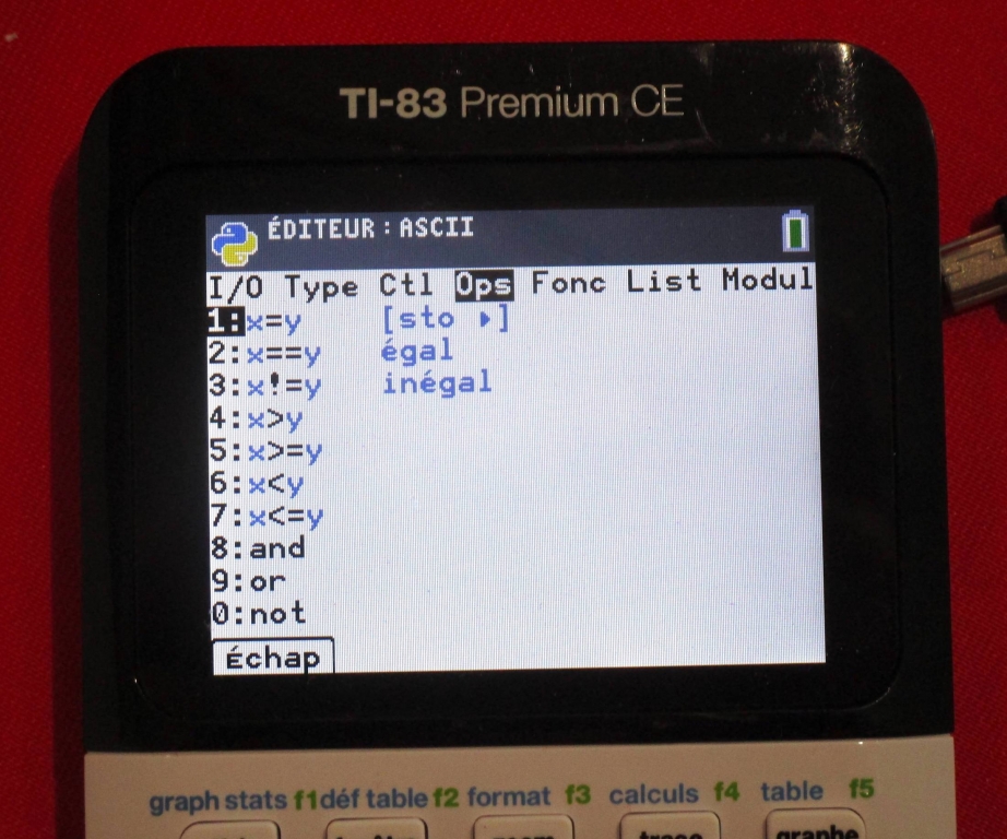 menu Ops TI-83 Premium CE Python