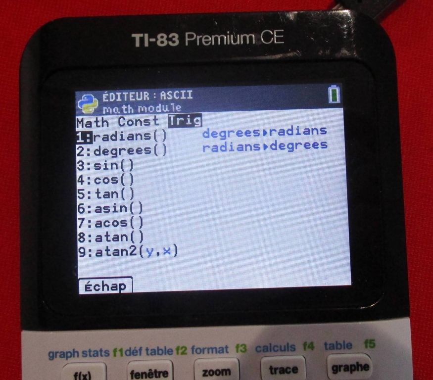 menu Trig 83 Premium CE Python