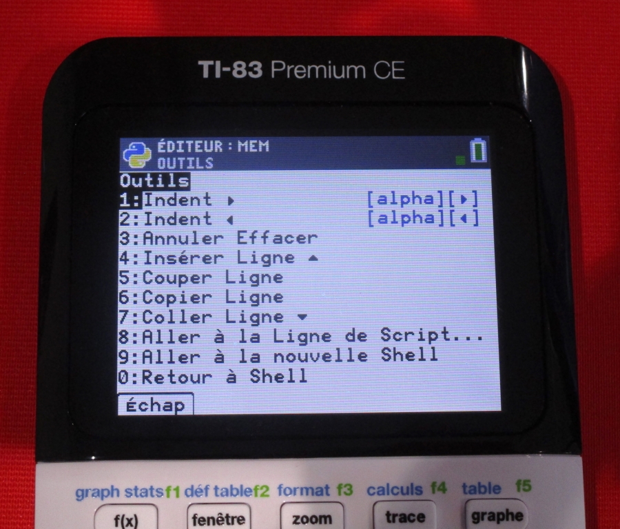 menu Outils 83 Premium CE Python