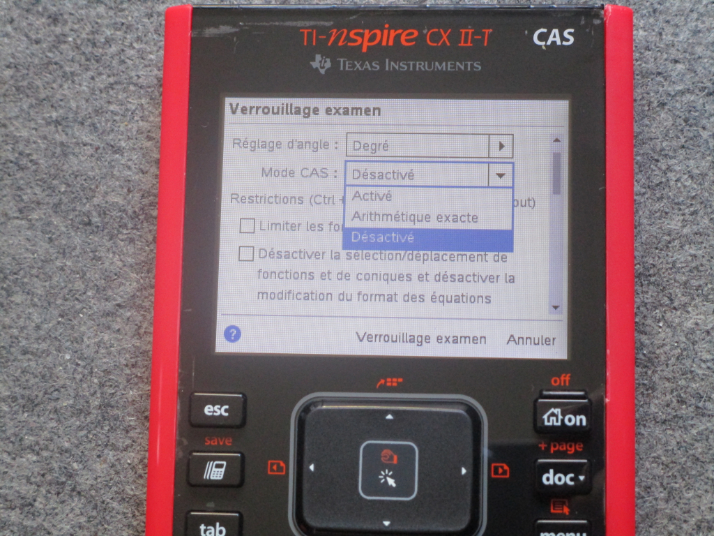 TI-Nspire CX II-T CAS: mode exam