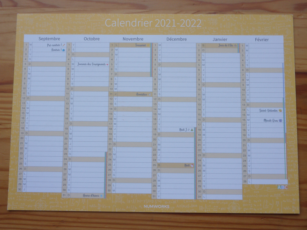 Calendrier NumWorks 2021-2022