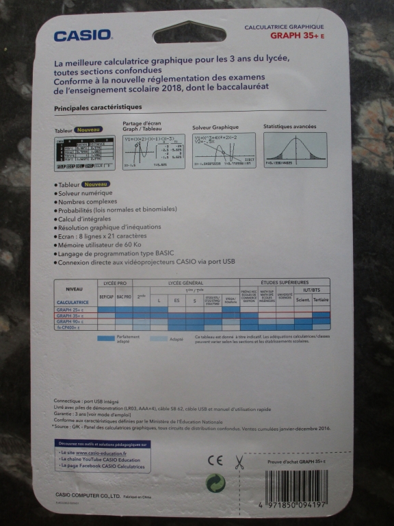 Casio Graph 35+E v2.10 (tableur)