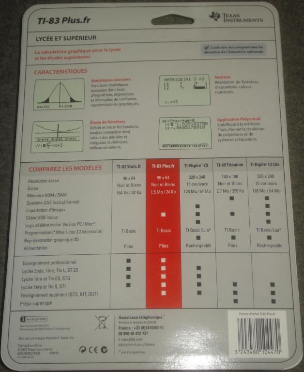 Emballage TI-83 Plus.fr 2013