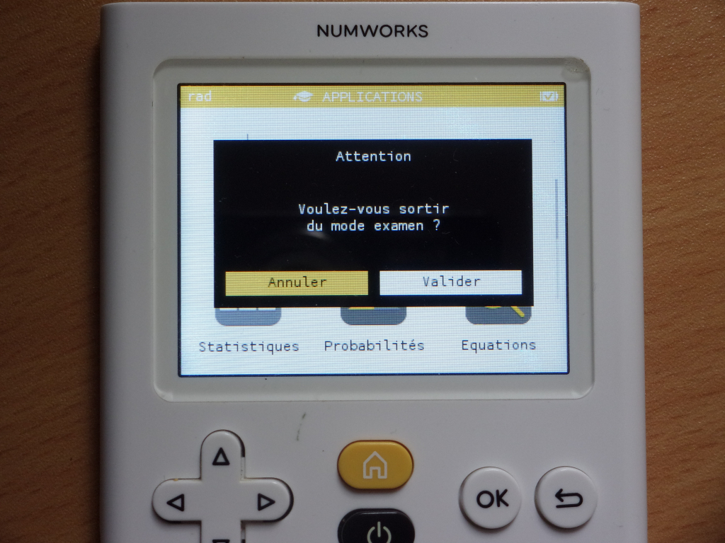 NumWorks : sortie mode examen