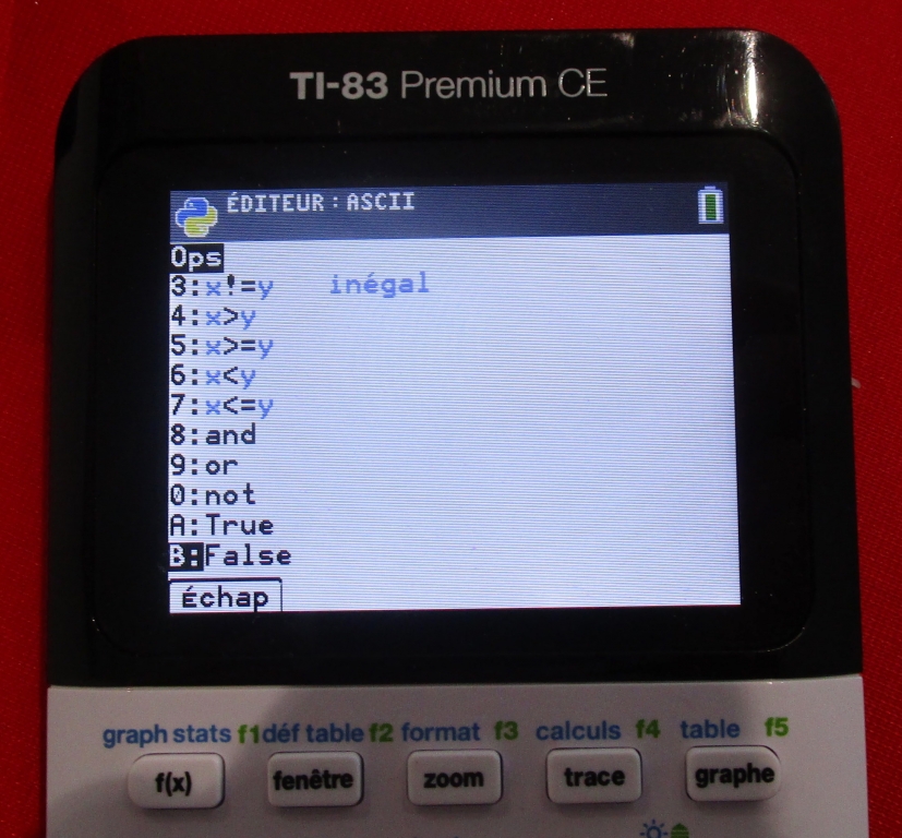 menu Ops TI-83 Premium CE Python